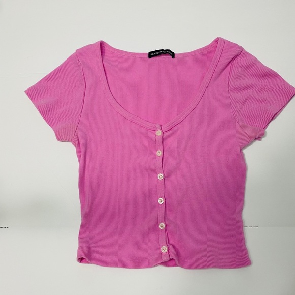 Brandy Melville Pink Ribbed Crop Top - Picture 2 of 4